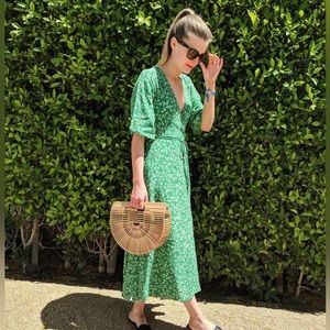 Faithfull the Brand Green Midi Wrap Dress
